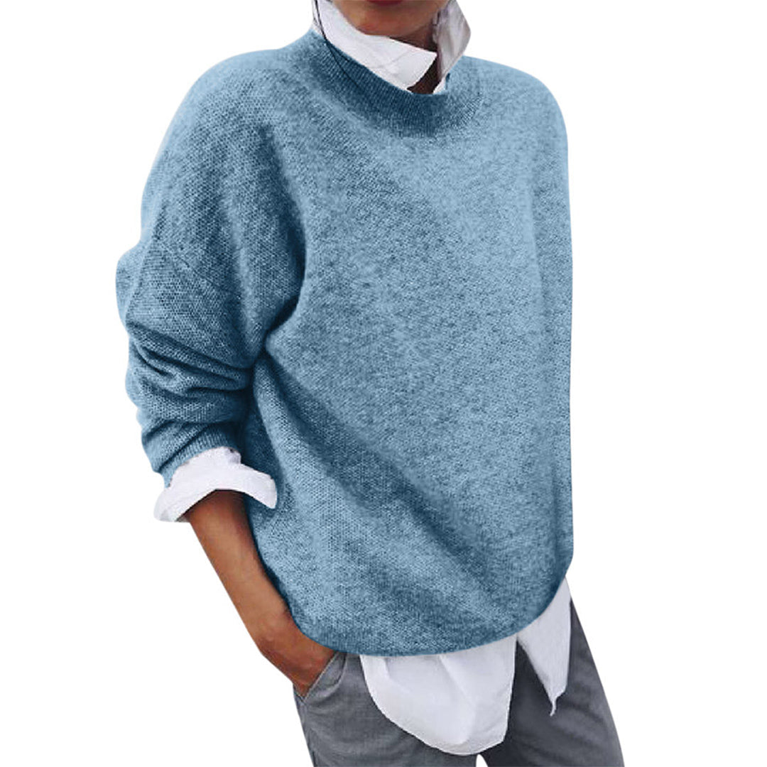 Damenpullover blau, Strick, lässig, modisch, Herbstmode, bequem, langärmelig