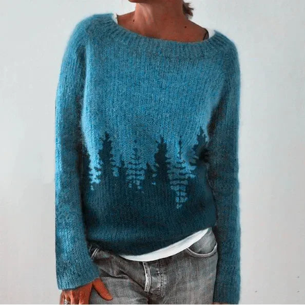 Damen Oversize Pullover, blau, O-Ausschnitt, lange Ärmel, Strick, Herbstmode, lässig.