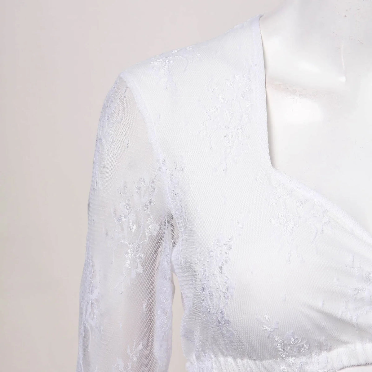 Weiße Spitzenbluse Damen, V-Ausschnitt, langärmlig, elegant, modisch, hochwertig