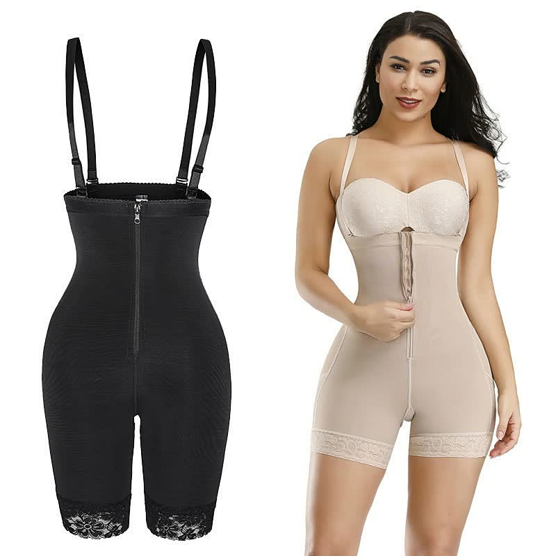 Damen Shapewear Set, schwarz und beige, mit Reißverschluss, figurformend, verstellbare Träger.