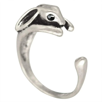 Silberner Hasenring, verstellbar, handgefertigt, Tiermotiv, Schmuck für Damen, Geschenkidee.
