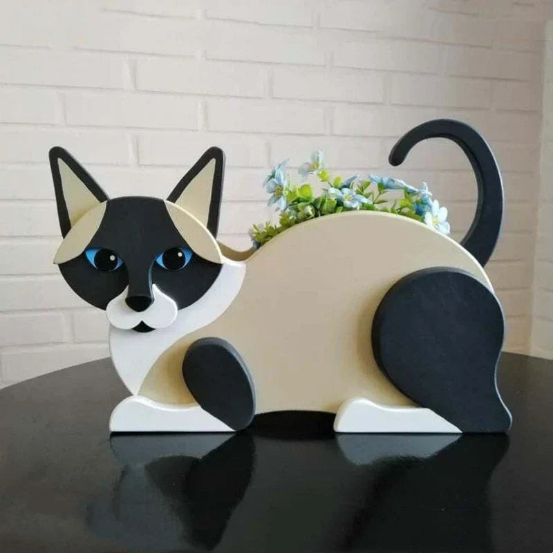 Katzenförmiger Blumentopf, schwarz-weiß, DIY Garten Deko, Pflanzgefäß, Blumenhalter.