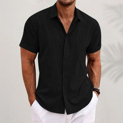 Men's Short-Sleeve Textured Linen Shirt 4