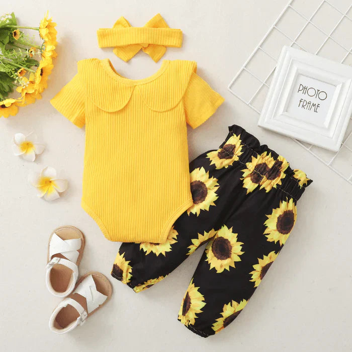 2-delad babyoutfit med solrosmönster – SolLeende