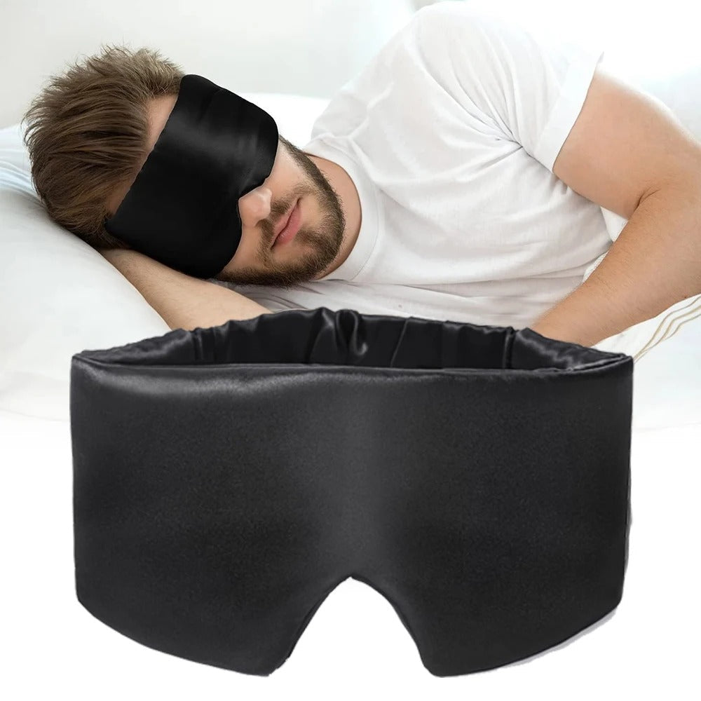 Schlafmaske schwarz, Mann schlafend, bequem, Augenbinde, Schlafhilfe, Entspannung, Schlafzubehör